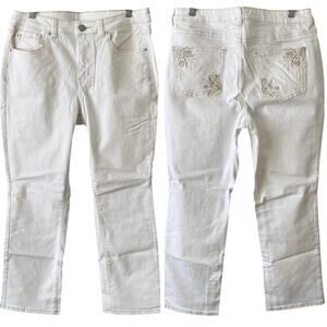 BELLE BY KIM GRAVEL NWOT Embroidered Ankle Pants White Size 12 Boho Coastal